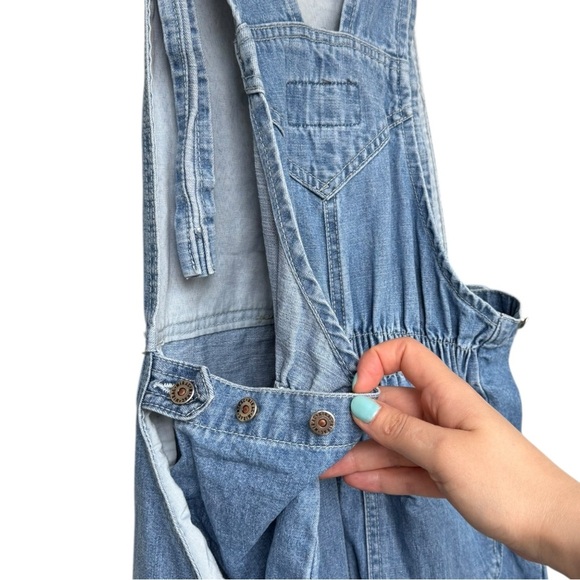 Vintage 90s Denim Jean Overalls Size XS Light Wash Jumpsuit Onesie - Picture 6 of 10